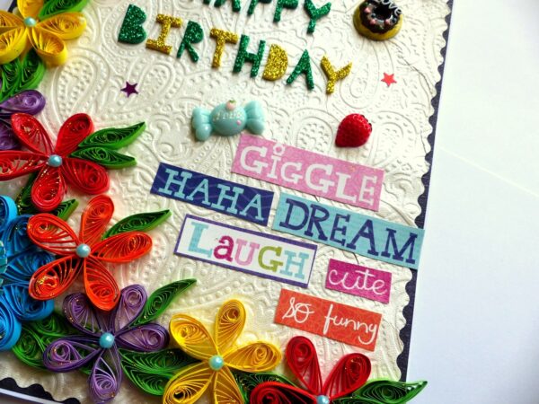 Happy Birthday Quilled Flowers Greeting Card image Happy Birthday Quilled Flowers Greeting Card image