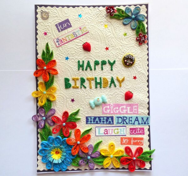 Happy Birthday Quilled Flowers Greeting Card image Happy Birthday Quilled Flowers Greeting Card image