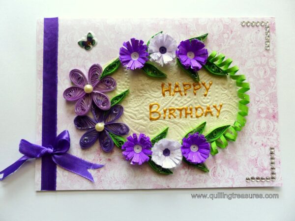 Purple Quilled Flowers in Circle Greeting Card image