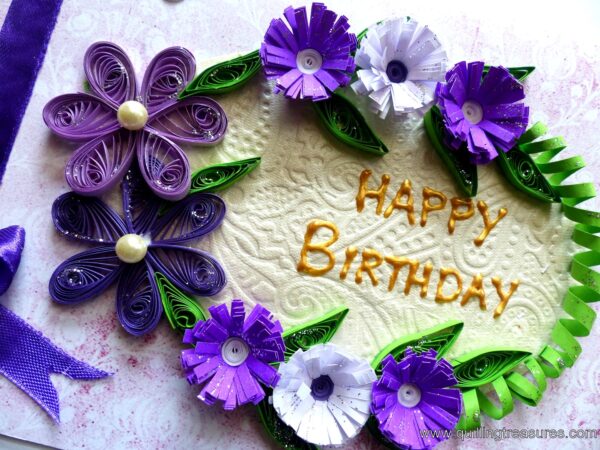Purple Quilled Flowers in Circle Greeting Card image