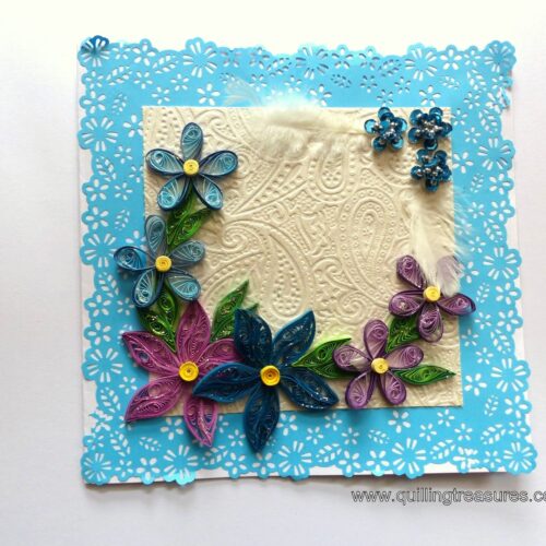 Sparkling Blue Lace and Themed Flowers Greeting Card image