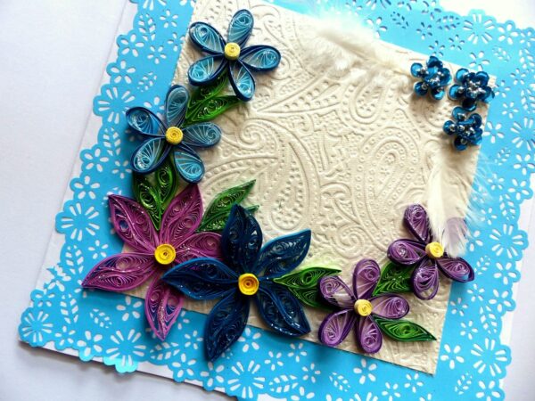 Sparkling Blue Lace and Themed Flowers Greeting Card image Sparkling Blue Lace and Themed Flowers Greeting Card image