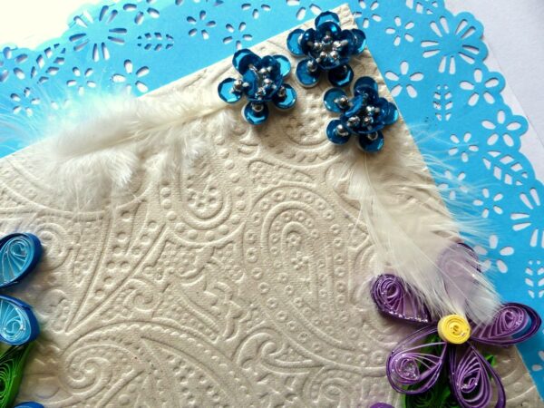 Sparkling Blue Lace and Themed Flowers Greeting Card image Sparkling Blue Lace and Themed Flowers Greeting Card image
