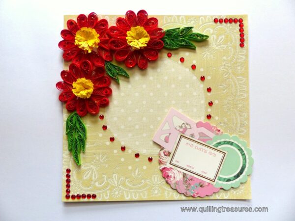 Red Quilled Flowers in Corner Greeting Card image