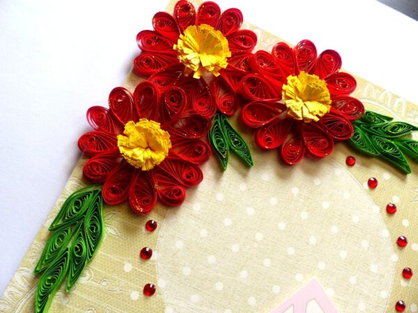 Red Quilled Flowers in Corner Greeting Card image