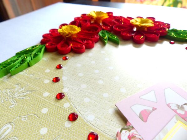Red Quilled Flowers in Corner Greeting Card image
