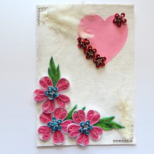 Sweet Pink Quilled Flowers Greeting Card image