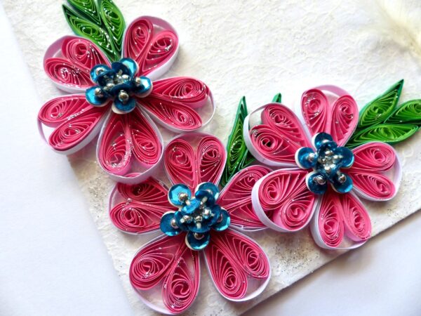 Sweet Pink Quilled Flowers Greeting Card image