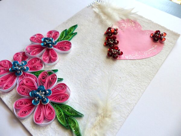 Sweet Pink Quilled Flowers Greeting Card image