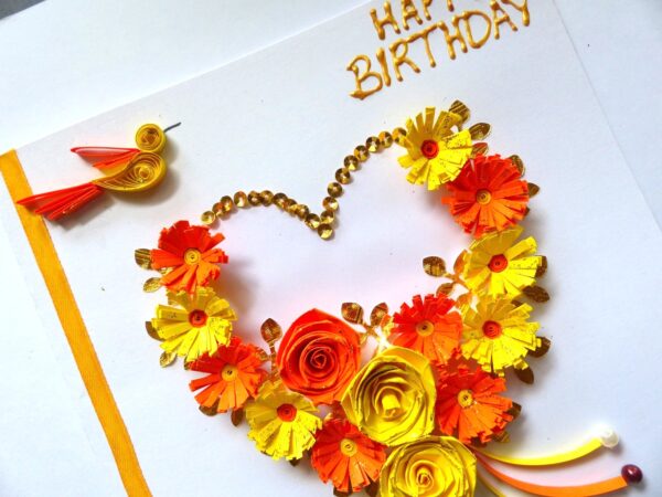 Yellow Themed Quilled Flowers in Heart Greeting Card image Yellow Themed Quilled Flowers in Heart Greeting Card image