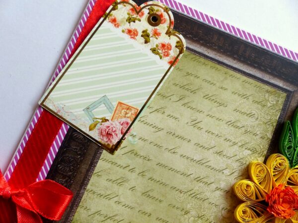 Quilled Yellow Corner Flowers In Photo frame greeting card image Quilled Yellow Corner Flowers In Photo frame greeting card image