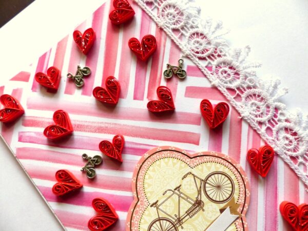Raining Quilled Hearts Greeting Card image Raining Quilled Hearts Greeting Card image
