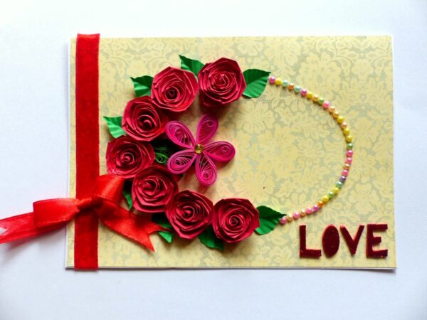 Quilled Roses In Circle Greeting Card image