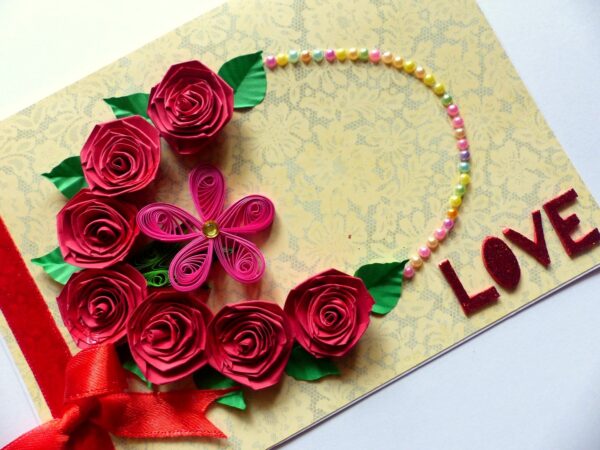 Quilled Roses In Circle Greeting Card image