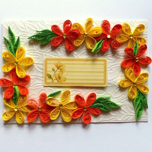 Yellow and Orange Quilled Corner Greeting Card image