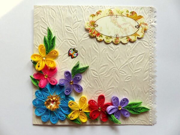Multicolor Quilled Flowers Corner Greeting Card image Multicolor Quilled Flowers Corner Greeting Card image