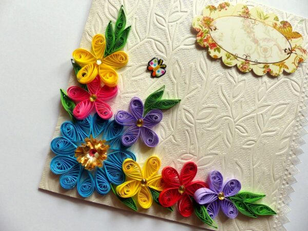 Multicolor Quilled Flowers Corner Greeting Card image Multicolor Quilled Flowers Corner Greeting Card image