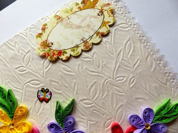 Multicolor Quilled Flowers Corner Greeting Card image Multicolor Quilled Flowers Corner Greeting Card image