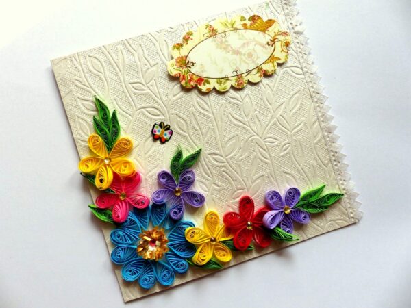 Multicolor Quilled Flowers Corner Greeting Card image Multicolor Quilled Flowers Corner Greeting Card image