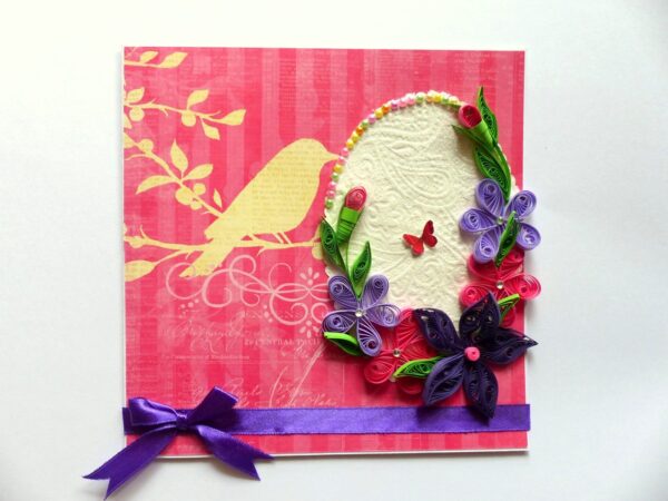 Pink Themed Sparkling Quilled Flowers Greeting Card image