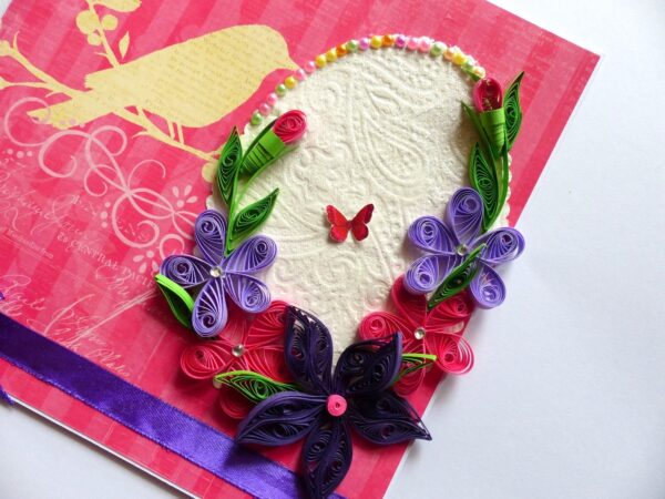 Pink Themed Sparkling Quilled Flowers Greeting Card image
