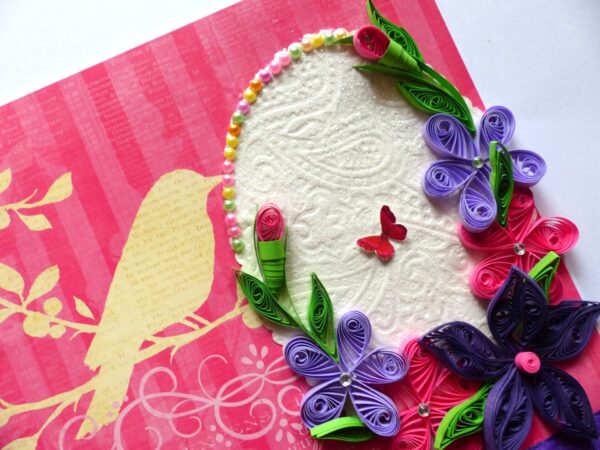 Pink Themed Sparkling Quilled Flowers Greeting Card image