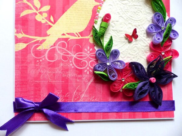 Pink Themed Sparkling Quilled Flowers Greeting Card image