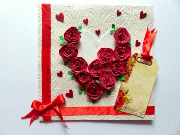 Quilled Red Roses in Heart Greeting Card image