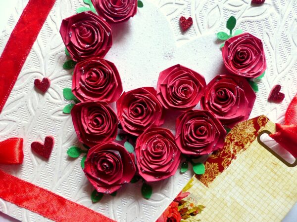 Quilled Red Roses in Heart Greeting Card image