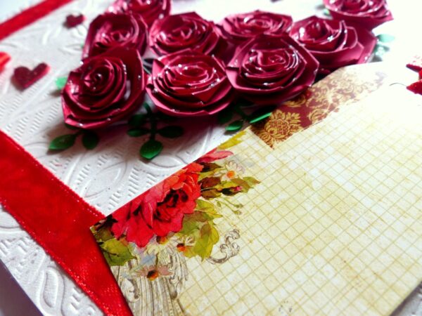Quilled Red Roses in Heart Greeting Card image