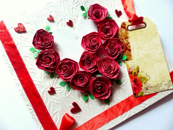 Quilled Red Roses in Heart Greeting Card image