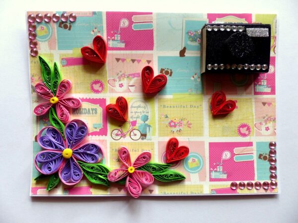 Quilled Flowers and Camera Card image Quilled Flowers and Camera Card image