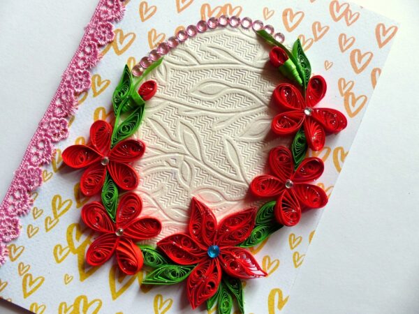Red Themed Quilled Flowers Greeting Card image Red Themed Quilled Flowers Greeting Card image