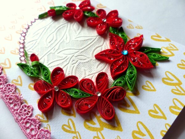 Red Themed Quilled Flowers Greeting Card image Red Themed Quilled Flowers Greeting Card image