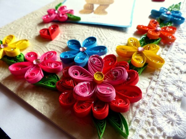 Multicolor Quilled Flowers In Corner Greeting Card image