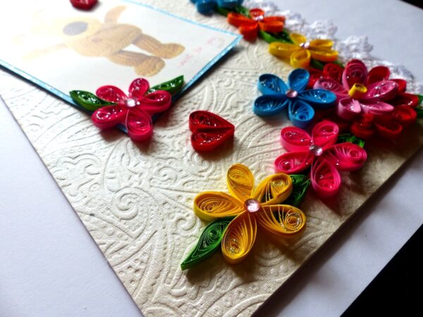 Multicolor Quilled Flowers In Corner Greeting Card image