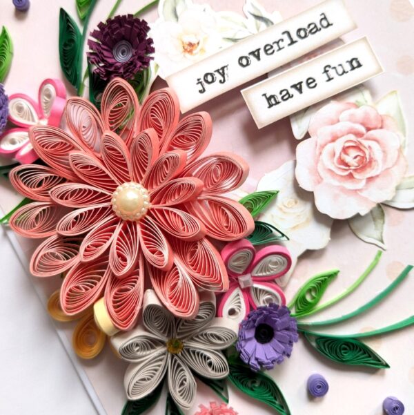 PXL_20241118_094853880 Sparkling Pinks Quilled Flowers Card