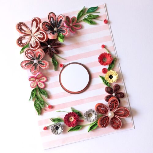 Red Quilled Flowers Corner Greeting Card