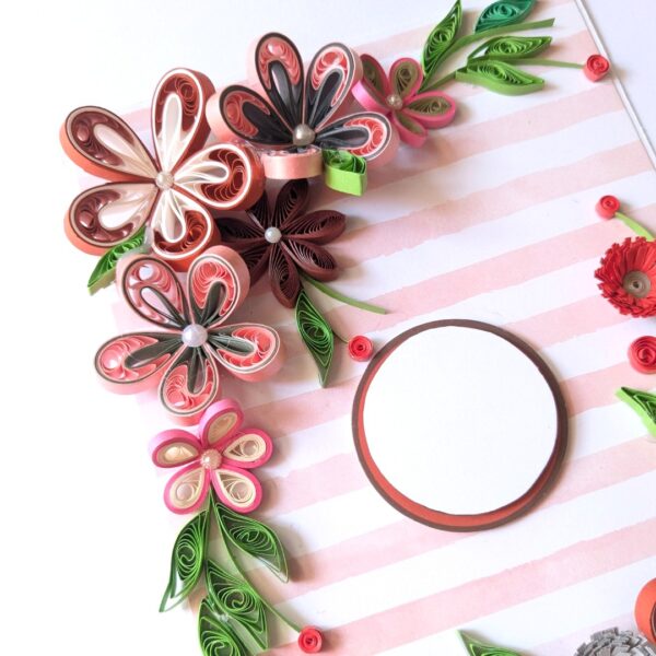 Red Quilled Flowers Corner Greeting Card