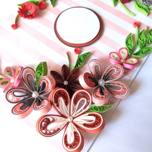 Red Quilled Flowers Corner Greeting Card