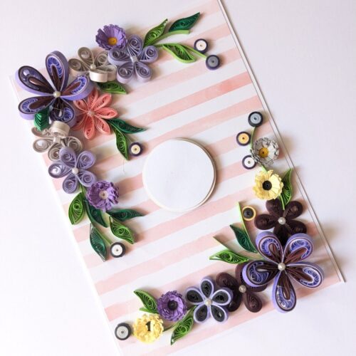 Purple Quilled Flowers Corner Greeting Card