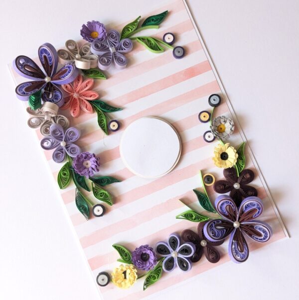 PXL_20241123_093841260 Purple Quilled Flowers Corner Greeting Card