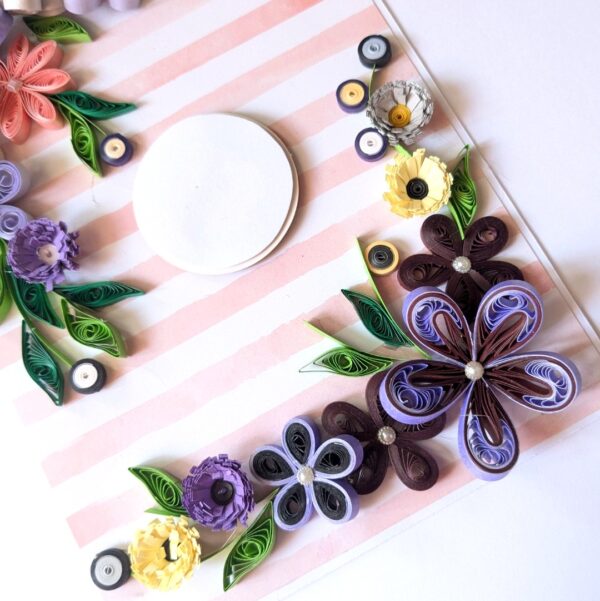 PXL_20241123_093851243 Purple Quilled Flowers Corner Greeting Card