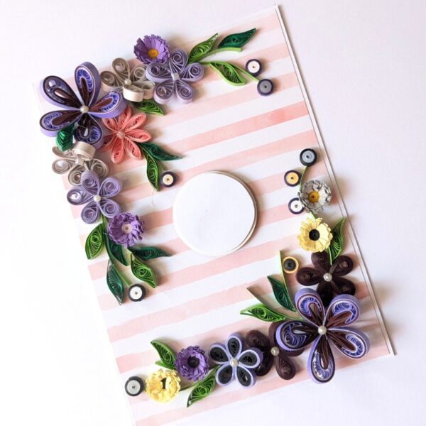 PXL_20241123_093857756 Purple Quilled Flowers Corner Greeting Card