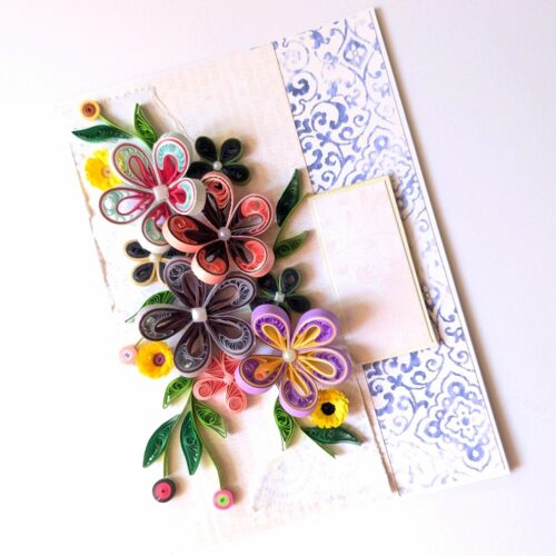 Multicolor Quilled Flowers Design Greeting Card
