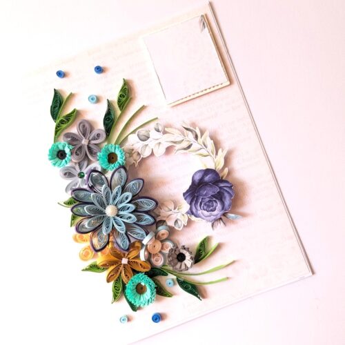Sparkling Blues Quilled Flowers Card