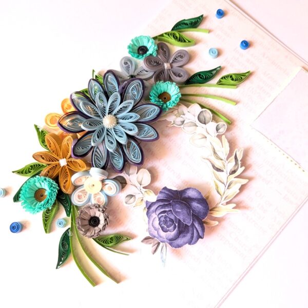 PXL_20241123_094115245 Sparkling Blues Quilled Flowers Card