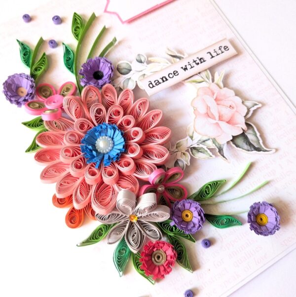 Sparkling Pinks Quilled Flowers Card