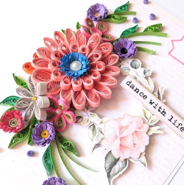 Sparkling Pinks Quilled Flowers Card
