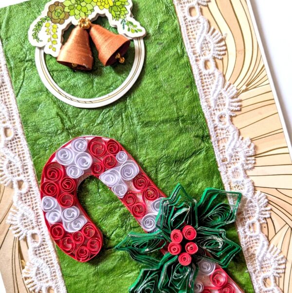 Quilled Christmas Candy cane Greeting Card image Quilled Christmas Candy cane Greeting Card image